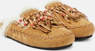 Alanui Journey faux fur-trimmed suede mules