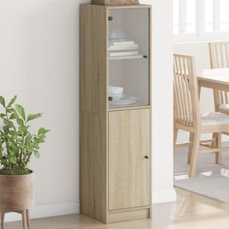 vidaXL Aparador Con Puerta De Vidrio Roble Sonoma 35x37x142 Cm Vidaxl