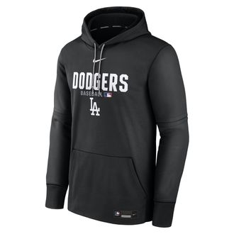 Nike Mens Los Angeles Dodgers Authentic Collection Nike Therma MLB Pullover Hoodie in Black | NAC30CN9LD-RMG