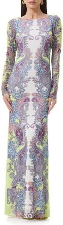 AFRM Talmo Long Sleeve Maxi Dress in Citrus Paisley at Nordstrom, Size X-Large