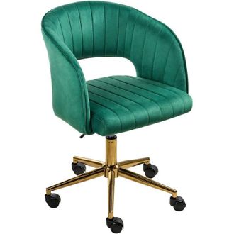 Beliani Silla De Oficina De Terciopelo Verde Negro Dorado Giratoria Ajustable Acolchado Katonah