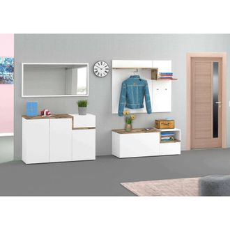 Dmora Muebles De Entrada Dpace, Entrada Multifunci&oacute;n Moderna, Mueble Multiusos Para Atrio, 100% Made In Italy, Cm 120x40h54, Blanco Brillo Y Arce - Dmora