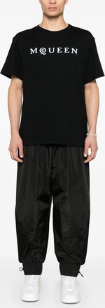 Alexander McQueen Alexander Mcqueen Mens Flocked Logo T-Shirt in Black Cotton - Size X-Large