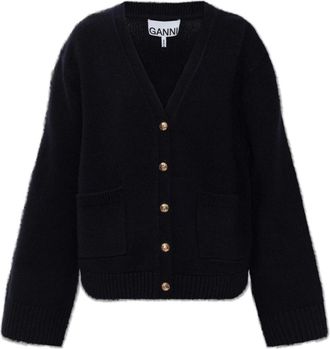 Ganni Classic Wool Cardigan - Dames - Vesten - Blauw - M - Wol - Truien & Vesten