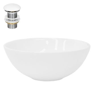 ML Design Lavabo blanco de cer&aacute;mica con juego de desag&uuml;e sin reborsadero