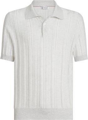 Brunello Cucinelli Jacquard knit polo shirt in Fog at Nordstrom, Size 56 It