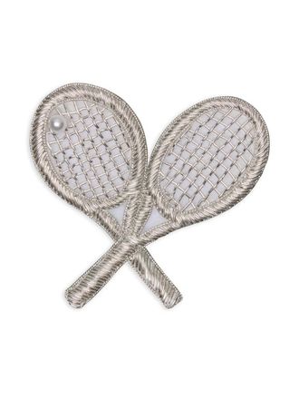 Thom Browne tennis-racket brooch - unisex - Metal/Resin/Faux Pearl - One Size - White