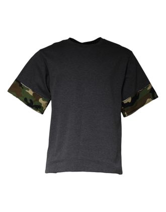 Dolce & Gabbana Mens Dark Gray Camouflage Crew Neck T-Shirt Cotton Nylon