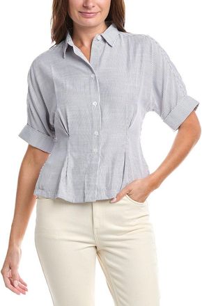 Max Studio Roll Cuff Pintuck Button Front Shirt