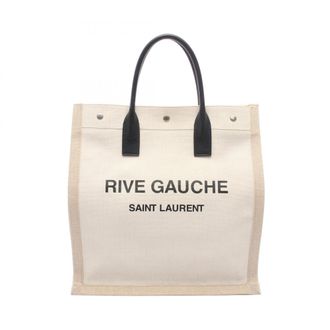 Saint Laurent Beige Black Canvas Leather Handbag Tote Bag (Pre-Owned)