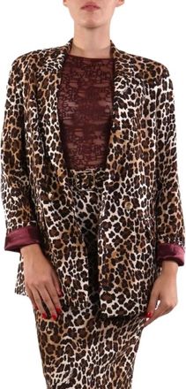 Elisabetta Franchi Double-breasted Animalier Jacket - Dames - Blazers - Veelkleurig - L - Satijn - Jassen