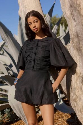 Marie Oliver Rowan Bagged Sleeve Top In Black