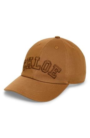 Chlo&eacute; Signature Logo Embroidered Adjustable Baseball Cap in Mocha Brown at Nordstrom, Size Medium