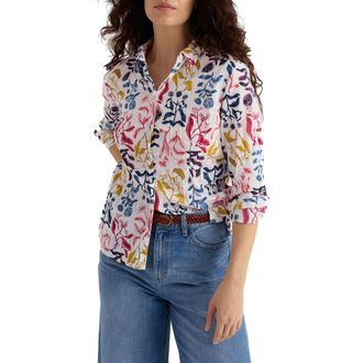 Seasalt Cornwall Larissa Floral Crinkled Organic Cotton Button-Up Shirt in Inky Botanical Chalk at Nordstrom, Size 16 Us