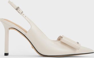 Charles & Keith Lu Patent Leather Bow Blade-Heel Slingback Pumps