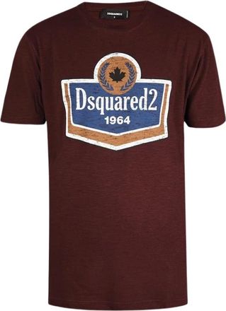 Dsquared2 Bordeaux T-shirt met logo en ronde hals - Heren - T-shirts - Rood - L - Katoen - Tops