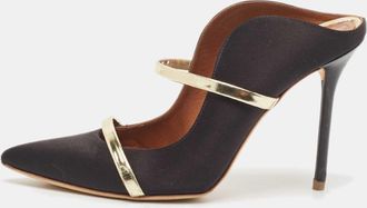 Malone Souliers Black/gold Satin And Leather Maureen Mules