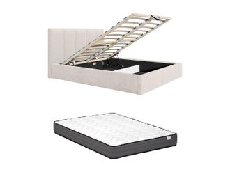 Vente-Unique Canap&eacute; abatible de 160 x 200 cm con cabecero de costuras verticales - Tela - Beige - Con colch&oacute;n - KILACLO