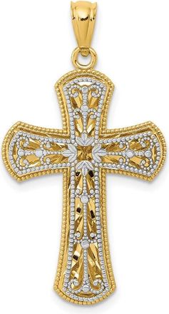 Diamond2Deal 14k Two-tone Gold Polished 2 Level Cross Pendant