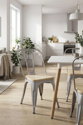 Regalos Miguel Sillas Comedor - Silla Valix Madera Natural - Gris Metalizado