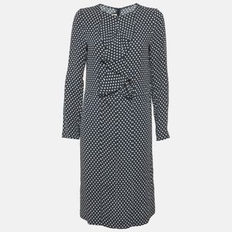 Marni Grey Printed Crepe Ruffled Short Dress