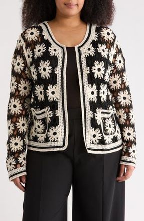 Forgotten Grace Floral Open Knit Cardigan in Black/Natural at Nordstrom Rack, Size 1 X