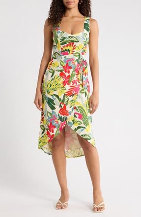 Sugarlips Wissa Tropical Faux Wrap Midi Sundress in Bright-Multi at Nordstrom, Size X-Large