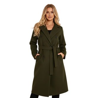 Janisramone Long Trench Coats for Women, Elegant Front 6 Buttons with Side Pockets Ladies Jackets, Warm Lapel Collared Long Sleeve Winter Coats for Women UK for D