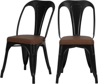 Rendez-Vous D&eacute;co Set De 2 Sillas De Metal Negro Y Piel Sint&eacute;tica Marr&oacute;n - Charly