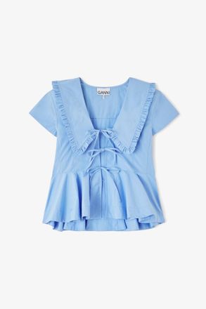 Ganni Azurine Blouse in Cotton Poplin - Size 32 Organic