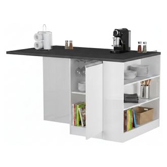 Dmora Dmora - Isla De Cocina Osvaldo, Mesa Auxiliar De Almacenaje, 100% Made In Italy, 160x90h90 Cm, Blanco Brillo Y Pizarra, Con Embalaje Reforzado