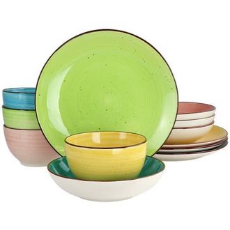 Elama Hudson 12 Piece Double Bowl Stoneware Dinnerware Set in Pink at Nordstrom