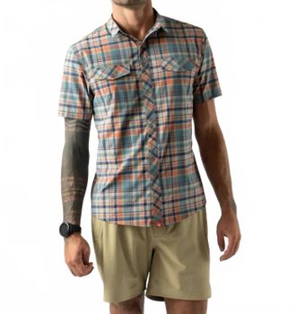 Rabbit Mens High Country Short Sleeve Shirt In Dusty Sunset Plaid/teal/orange