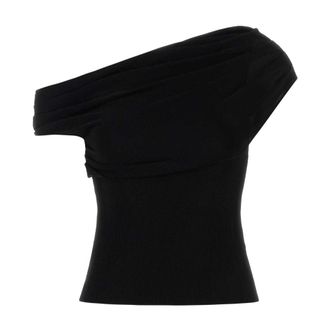 Self Portrait T-Shirts, female, Black, Size: XS Draped Knit Top