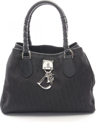Dior Black Leather Nylon Canvas Handbag Tote Bag (Pre-Owned)