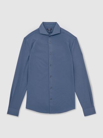 Reiss Dark Airforce Blue Stretch Jersey Cutaway-collar Shirt, M