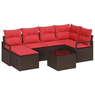 vidaXL Juego De Sof&aacute; 7 Pcs Marr&oacute;n Rat&aacute;n Sint&eacute;tico Vidaxl