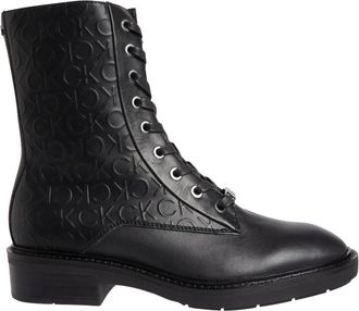 Calvin Klein Combat Edge Leren Laarzen - Dames - Veterlaarzen - Zwart - 39 EU - Leer - Schoenen