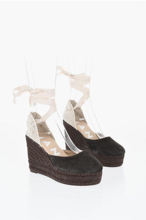 Maneb&igrave; Suede Lace-Up Pumps with 10cm Raffia Wedge size 36