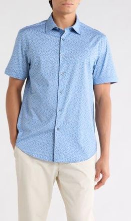 Bugatchi Short Sleeve Woven Shirt in Cobalt at Nordstrom Rack, Size Xxx-Large