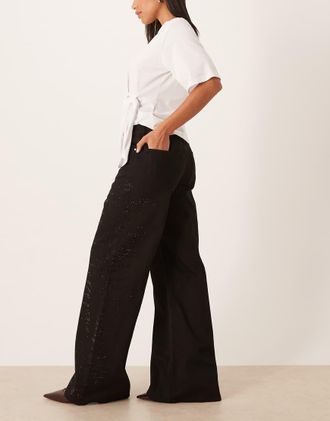 Mango Samantha - Jeans neri in 100% cotone decorati sul lato-Nero