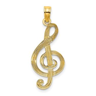 Diamond2Deal 14k Gold Textured Treble Clef Charm Pendant