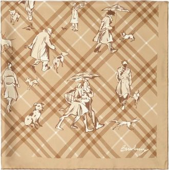 Burberry Zijden vierkante sjaal met ruitpatroon - Heren - Zijden sjaals - Bruin - ONE Size - Accessoires