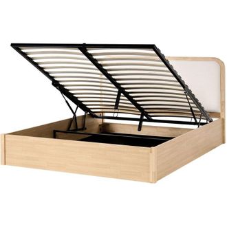 Beliani Letto matrimoniale contenitore con testiera boucl&eacute; struttura in MDF gambe in legno 160 x 200 cm marrone chiaro Perouges