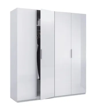 Dmora Guardaroba, Armadio Per Camera Da Letto A 4 Ante Battenti, Mobile Con 2 Ripiani E Barra Appendiabiti, Cm 180x52h200, Bianco