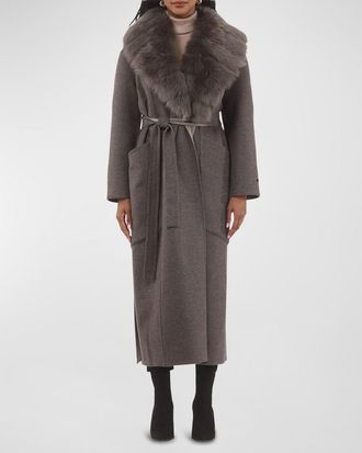 Gorski Belted Cashmere Wrap Coat with Detachable Merinillo Lamb Shearling Collar