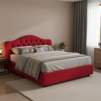 Dmora Cama Doble Allik, Colch&oacute;n Incluido, Desenfundable, Made In Italy, Con Almacenamiento, Rojo