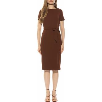 Alexia Admor Zyra Short Sleeve Tie Waist Sheath Dress in Brown at Nordstrom Rack, Size X-Small