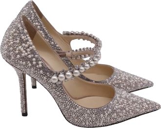 Jimmy Choo London Baily 100 Crystal and Pearl Embellishmed Pumps in Silver Pearl
