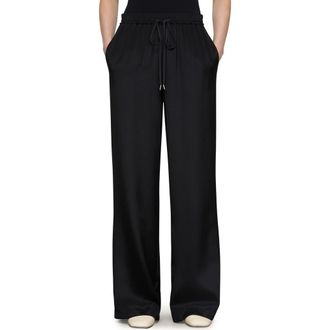 Lafayette 148 New York Penn Stretch Silk Wide Leg Pants in Black at Nordstrom, Size Xx-Large